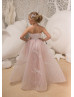 Beaded Blush Pink Lace Tulle Corset Back Flower Girl Dress